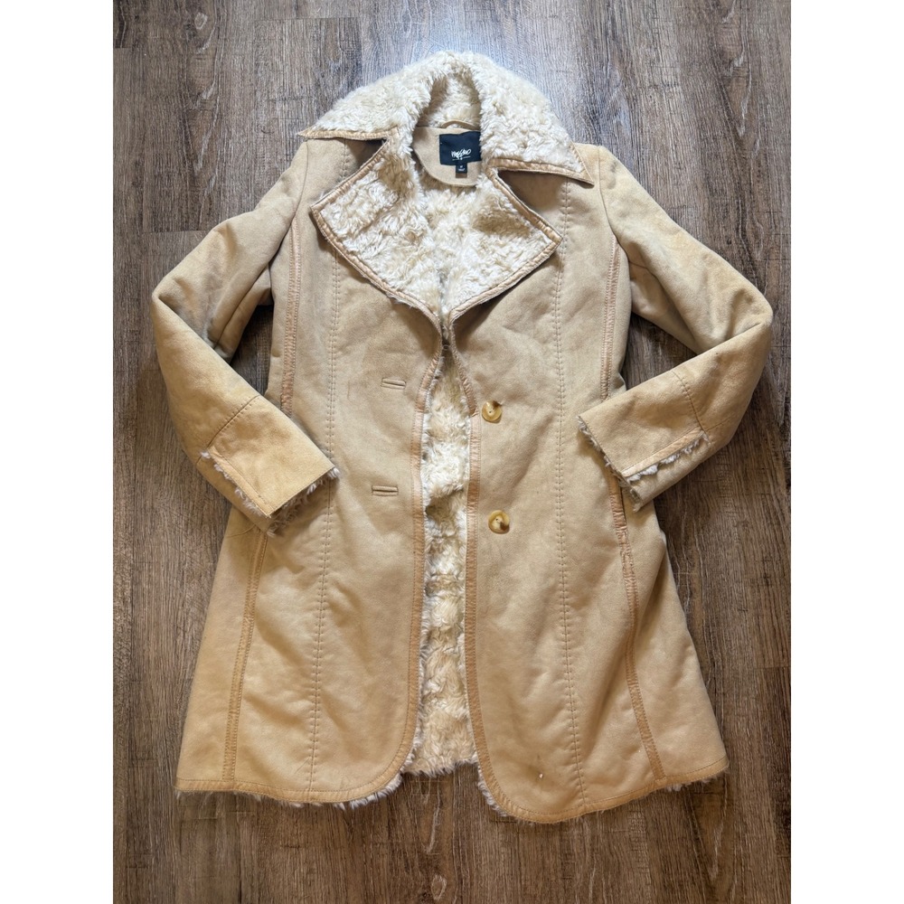 Mossimo Faux Suede Sherpa Lined Coat Tan Brown Size M Mid-Length Boho Western